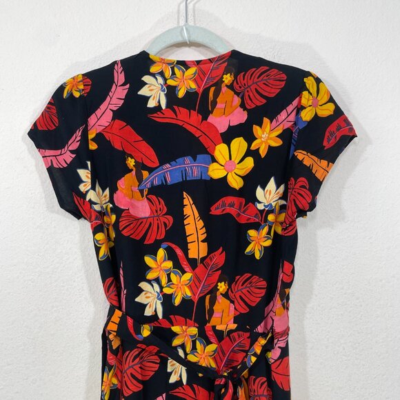 XIX Palms Hawaii Maxi Wrap Dress Size S  Floral Long Rayon Short Sleeve Resort‎ - Picture 6 of 8